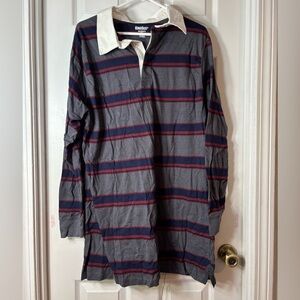 Men's Gray, Blue and Red Striped Rugby Shirt